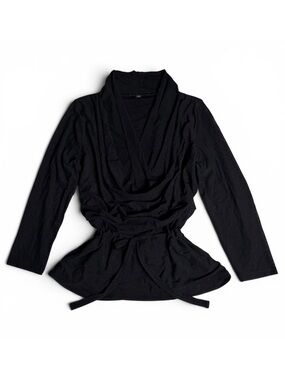 Vintage Juliette Black Draped Cowl Neck Blouse with Tie Waist (Women’s M)